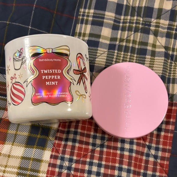 Bath & Body Works Other - Bath & Body Works Twisted Peppermint Candle with Pink Lid